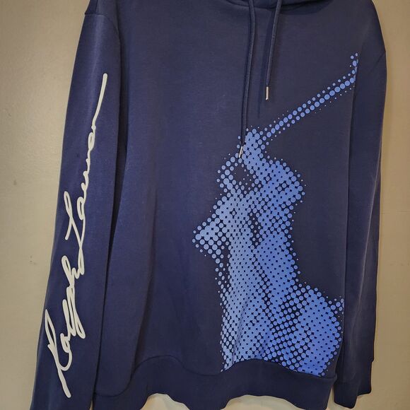 Polo Ralph Lauren Hoodie Sweatshirt Big Pony Dot War Print Mens Size XL Blue - Picture 4 of 7